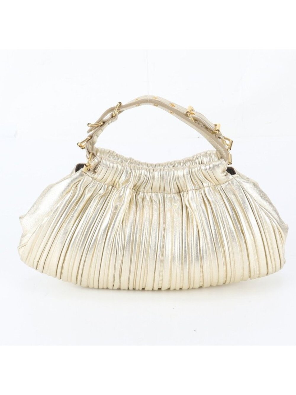 Miu Miu White Tag with Pleated Leather One Handle Handbag Tote Gold